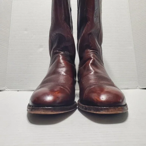 LUCCHESE Brown Leather BART Embroidered Western Cowboy Boots Mens 8.5 D - Picture 5 of 8